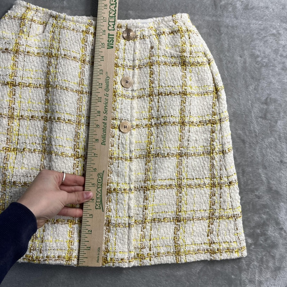 CAbi Skirt Womens 0 White Tweed Plaid Button Front Mini Lined Pockets 6362 - Picture 9 of 10
